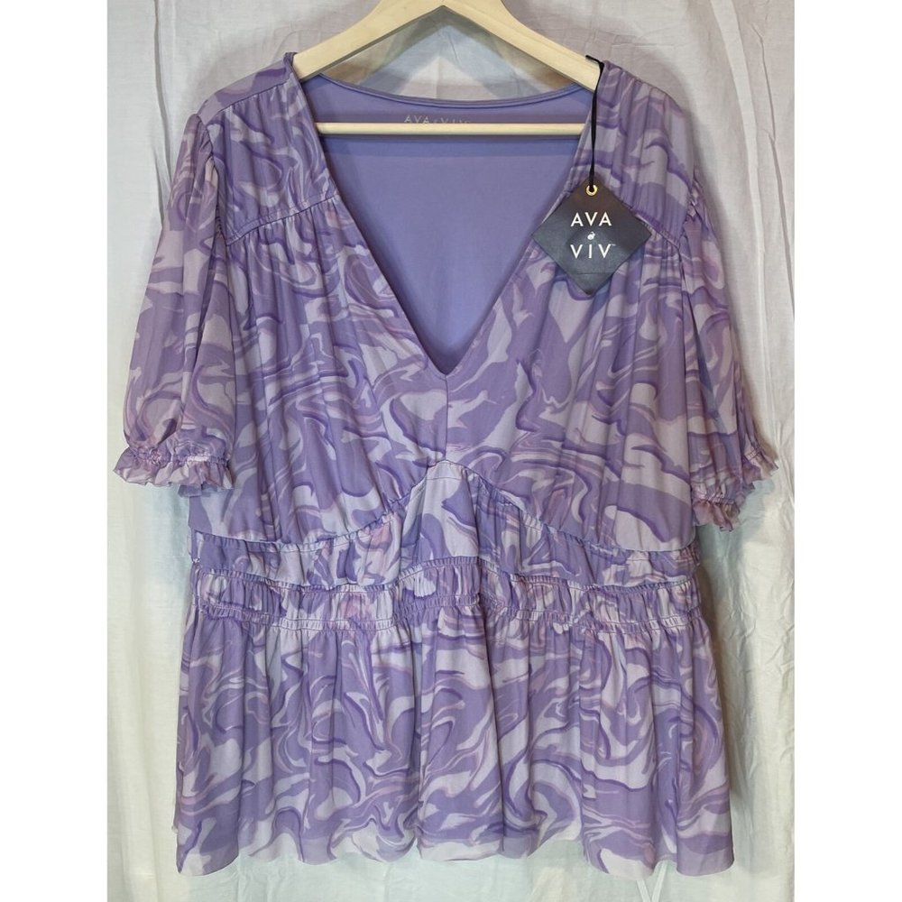 NWT Ava & Viv Purple Printed Mesh Blouse Size 3X